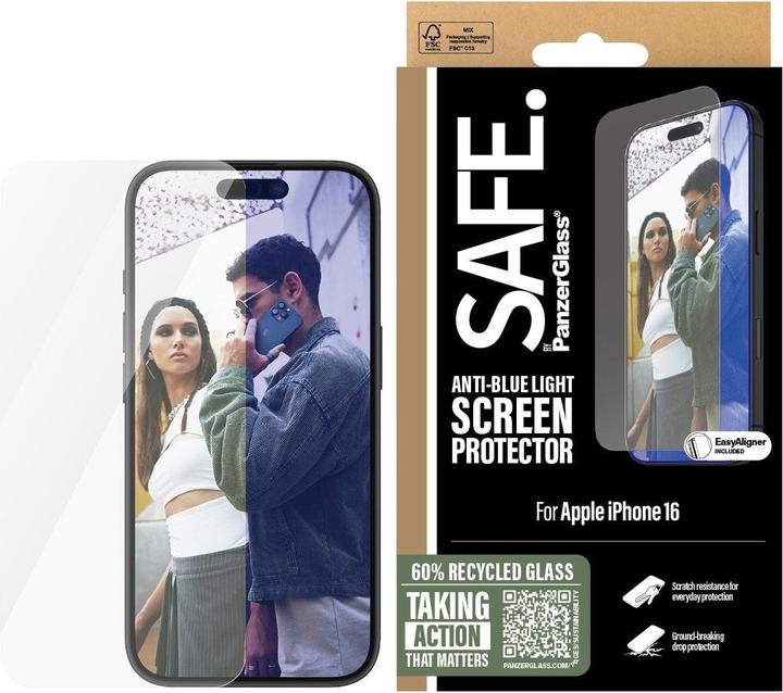 PanzerGlass SAFE. by ® Anti-Blau Light Displayschutz iPhone '24 6.1" | 15 | Ultra-Wide Fit (1 Stück, Apple iPhone 15, Apple iPhone 16)