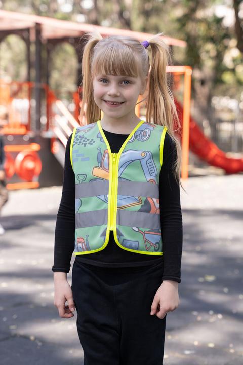 Actual product image Korntex Kinder Warnweste Action „Working Heroes“ - CO2 Neutral - Hellgrün/Baustelle - XS (XS)