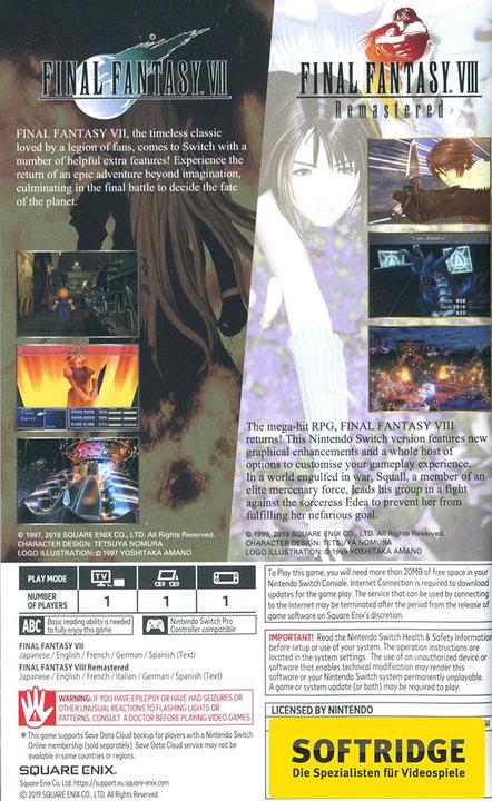 Produktbild Square Enix Final Fantasy 7+8 Twin Pack -UK- (Switch)