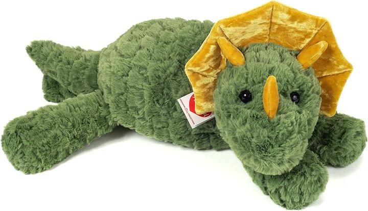 Actual product image Teddy Hermann 93943 - Dino Donnie, green, dinosaur soft toy, 48 cm, Herzekind (20 cm)