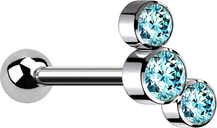 Immagine prodotto Star Piercing Micro Barbell Innengewinde silber mit Kugel und drei Kristalle aqua (senza ottone, Titanio G23)
