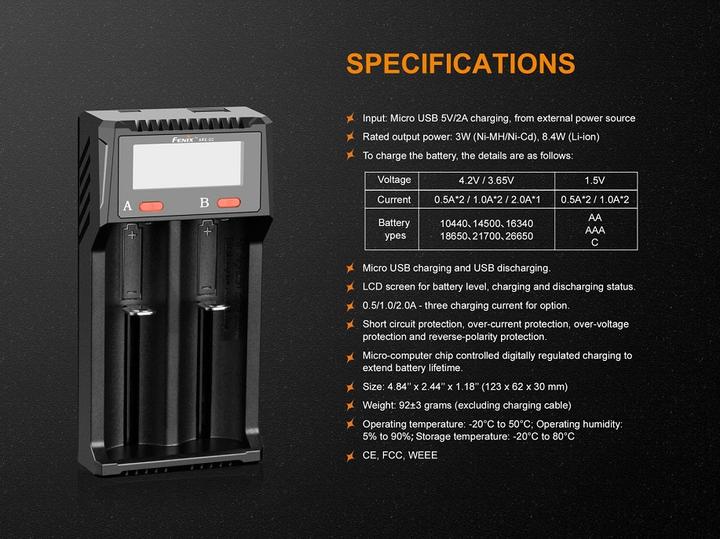 Immagine prodotto Fenix ARE-D2 (26650, AA, AAA, C, Caricabatterie senza batteria)
