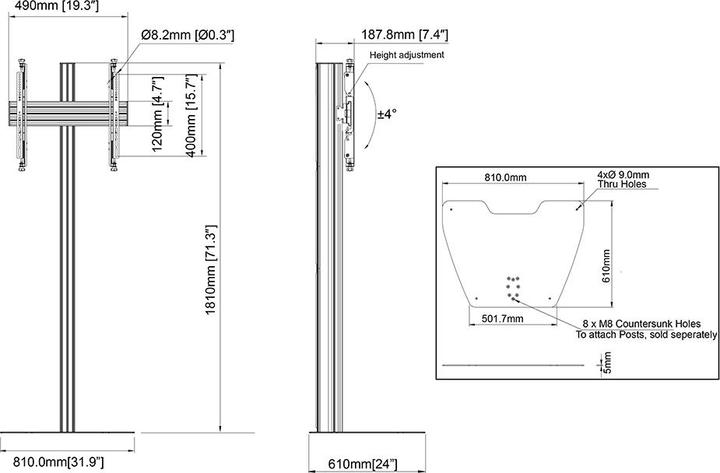 Produktbild Multibrackets TV Ständer bis 75", Metall/Aluminium, schwarz (75", 50 kg)