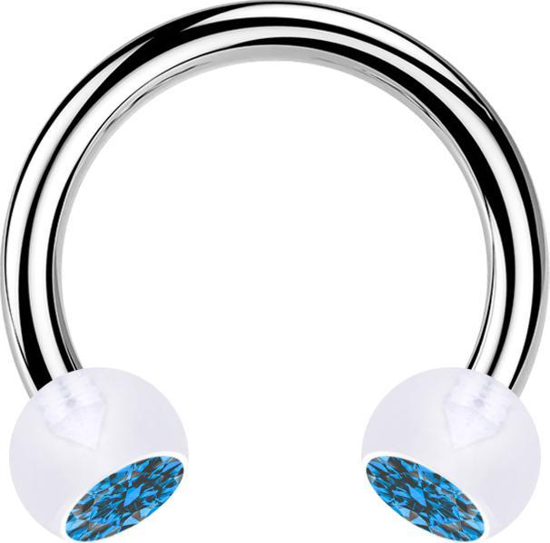 Star Piercing Micro Circular Barbell silber mit zwei Kugeln transparent Kristall hellblau (ohne Messing, Bioflex, Chirurgenstahl 316L)