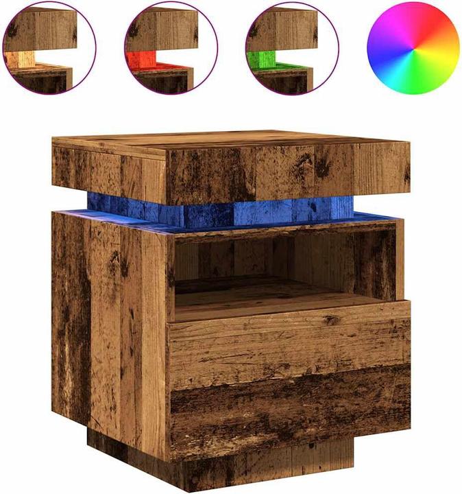 Produktbild VidaXL Nachttisch mit LED-Leuchten Altholz-Optik 40x39x48,5 cm