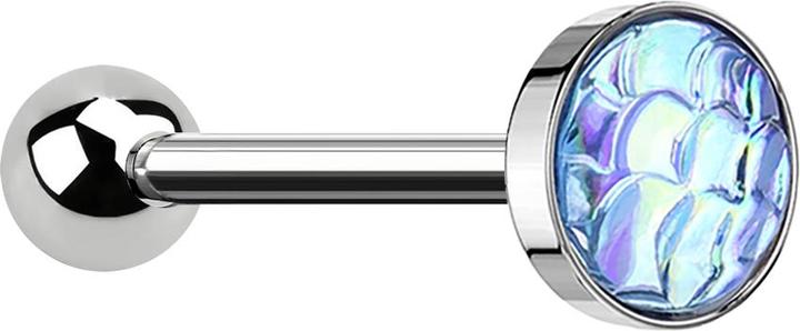 Star Piercing Micro Barbell silber mit Fischschuppen aqua (Chirurgenstahl 316L)