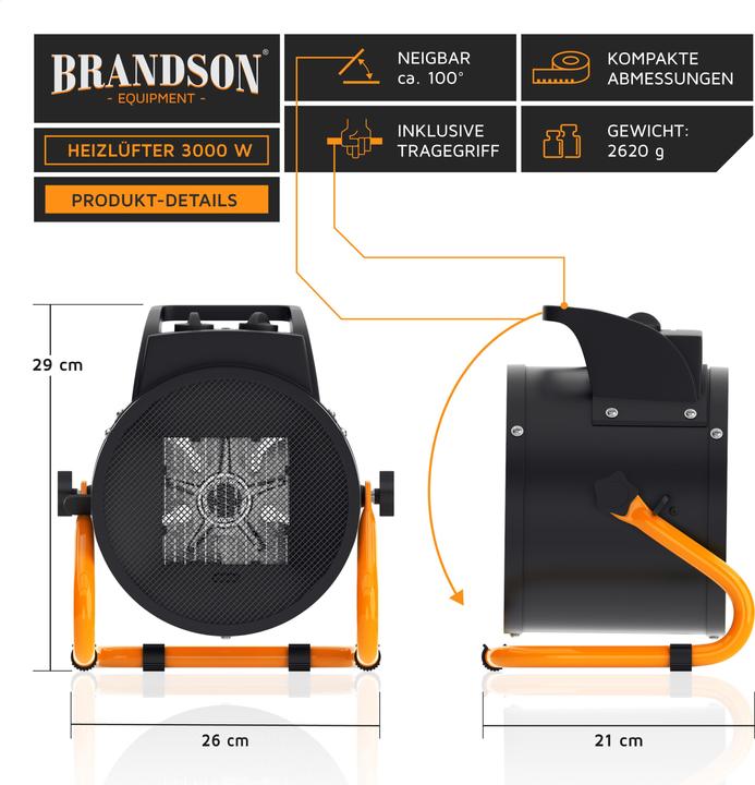Actual product image Brandson Fan Heater 3000 Watt, 3 kW Fan Heater, Ceramic Electric Fan Heater for Construction Site, Ceramic (3000 W)