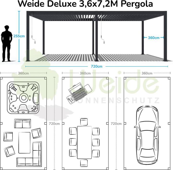 Image du produit Weide Pergola Deluxe Plus 3.6x7.2m avec toit à lamelles Blanc (360 cm, 720 cm)