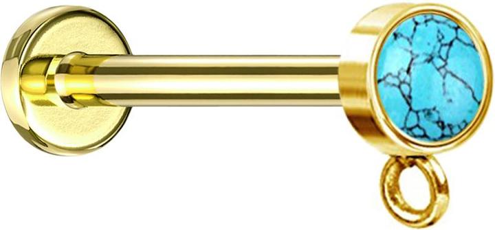 Actual product image Star Piercing Micro labret inner thread gold-plated with cylinder turquoise stone ring for pendant (without brass, Mineral, Surgical steel 316L)