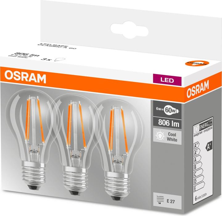 Produktbild Osram Led Base Classic A (E27, 7 W, 806 lm, 3 x, E)