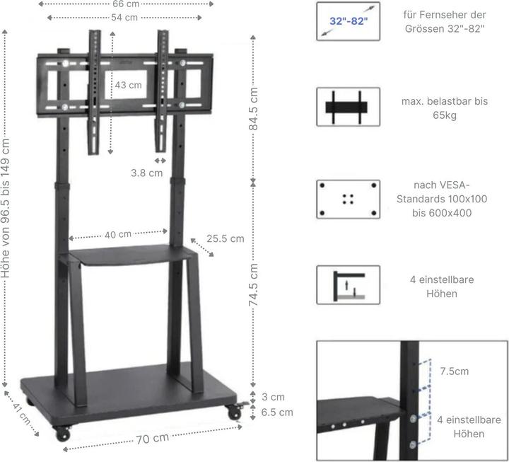 Produktbild Hermex Universal TV-Standfuss mit Rollen (Universal, 82", 65 kg)