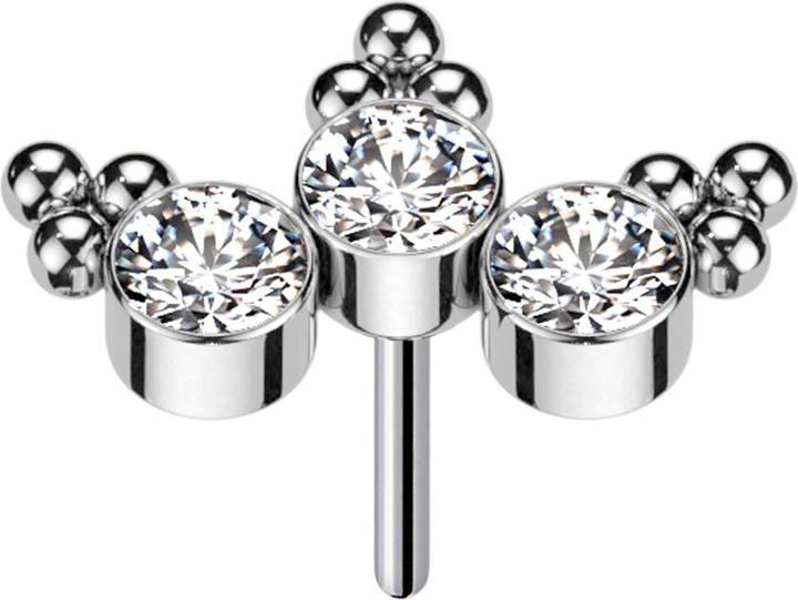 Actual product image Star Piercing Threadless silver triangle baubles three crystals silver (without brass, Titanium G23)