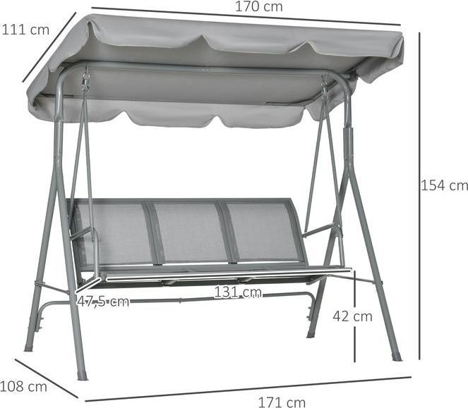 Image du produit Swisshandel24 Hollywood swing Balançoire de jardin 3 places Banc de balançoire avec toit Métal Gris+Argent 170 x