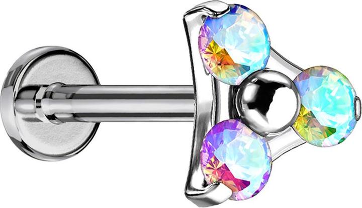 Star Piercing Micro Labret silber mit Kristallkugel dunkelblau und Epoxy Schutzschicht (Titan G23, ohne Messing)