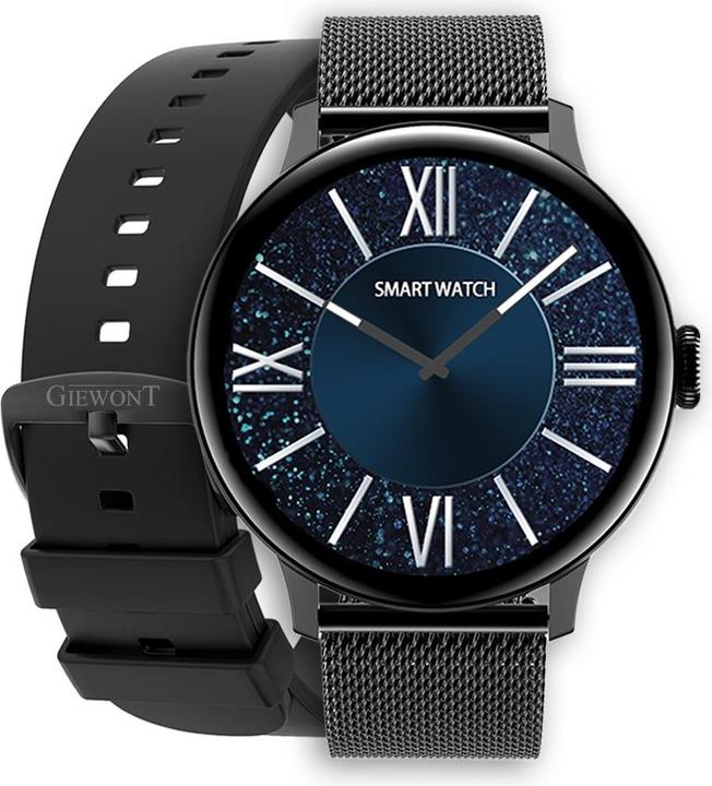 Actual product image Giewont Womens Smartwatch GW330-3 Black-Black Silicone Strap + Black Bracelet