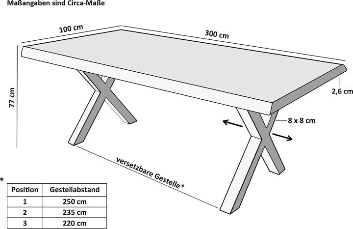 Actual product image SAM NICK Baumkante massiv Akazie (300 x 100 x 77 cm)