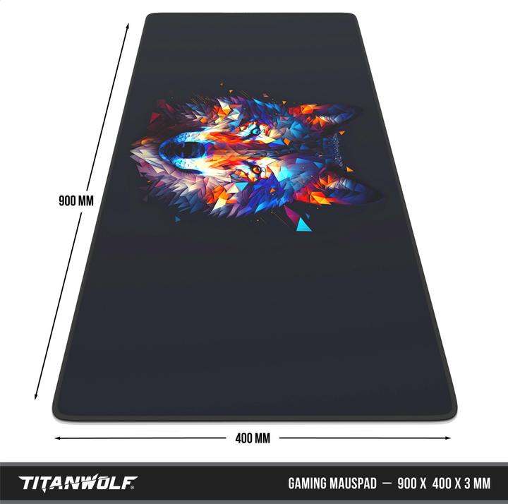 Image du produit Titanwolf Gaming Mauspad XXL, glattes Stoffgewebe, Speed Mausmatte 900 x 400 mm grosse Fläche, Polygon Wolf (XXL)