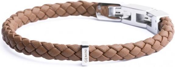 Gemini ARMBAND - BRAUNES LEDER - 16+3 CM (19 cm, Silber, Nappaleder)