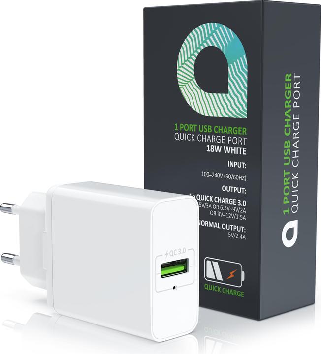 Produktbild Aplic USB Ladegerät 3000 mA, Netzteil mit Schnellladefunktion, Quick Charge 3.0, Smart Charge, weiss (18 W)