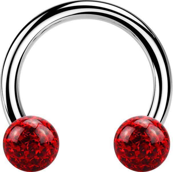 Star Piercing Micro Circular Barbell silber mit zwei Kristall Kugeln rot Epoxy Schutzschicht (Chirurgenstahl 316L, ohne Messing)