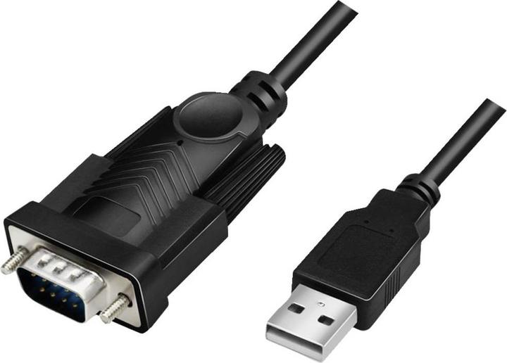 Actual product image LogiLink USB 2.0 RS232 adapter cable, black, 1.5 m Connectors: USB-A plug, DB9 plug (1.50 m)