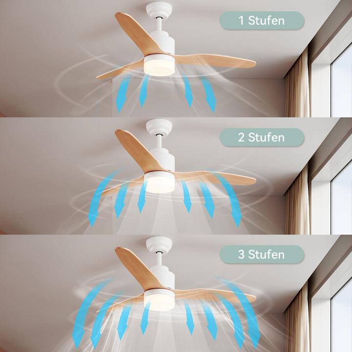 Actual product image SONNI ceiling fan with light and remote control, silent, 3 color temperatures, 119 cm, black and woo