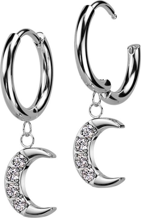 Star Piercing Ohrring zum Klappen silber Anhänger Mond Kristalle silber (ohne Messing, Chirurgenstahl 316L)