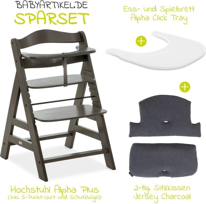 Produktbild Hauck Hochstühle Hochstuhl Alpha Plus Charcoal im Sparset inkl. (Hochstuhl)