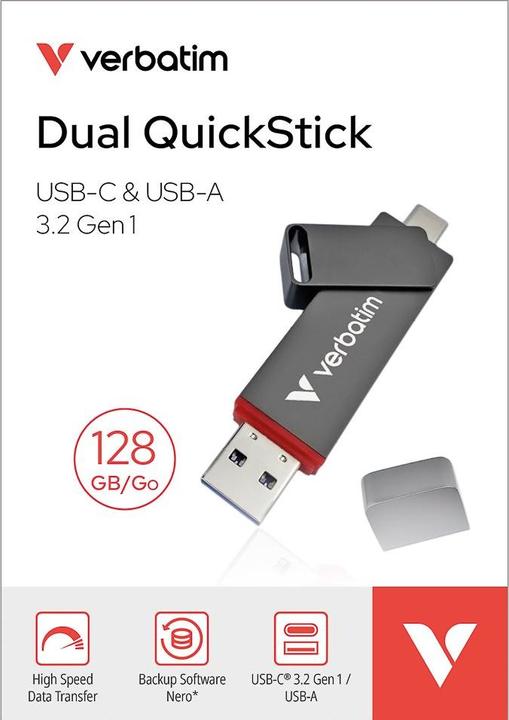 Immagine prodotto Verbatim Dual QuickStick (128 GB, USB-A, USB-C)