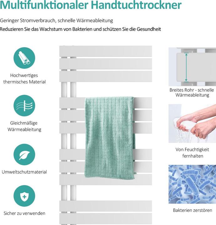 Produktbild Emke Badheizkörper Handtuchhalter Handtuchwärmer 130x60cm Weiss 789w