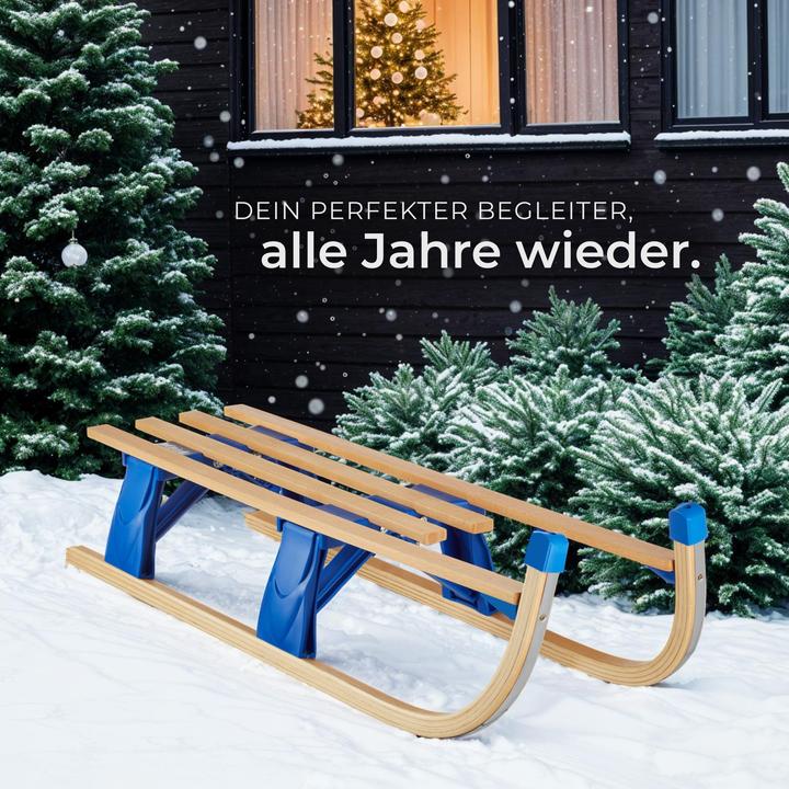 Actual product image tectake Folding wooden sled Jeffrey with pull rope, snowball tongs