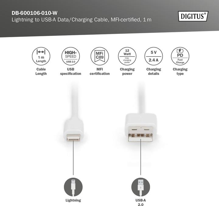 Actual product image Digitus DB-600106-010-W (1 m, USB 2.0)