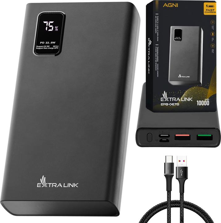 Produktbild Extralink EX.19485 power bank Lithium Polymer (LiPo) Black (10000 mAh, 22.50 W, 37 Wh)