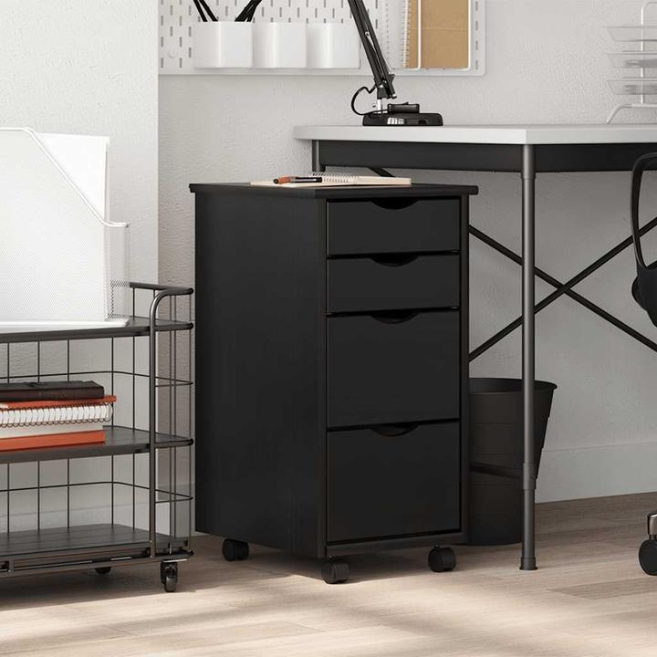 Actual product image VidaXL Rollschrank mit Schubladen MOSS Schwarz Massivholz Kiefer