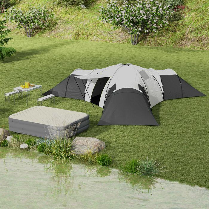 Immagine prodotto Swisshandel24 Tenda a tunnel tenda da campeggio 6-9 persone tenda familiare 3 camere da letto 2000mm Oxford grigio (Tenda a tunnel, 9+ persone)