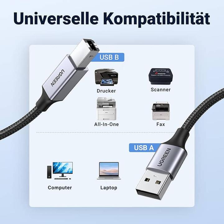 Produktbild Ugreen USB A – USB B (3 m, USB 2.0)