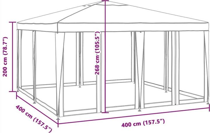 Immagine prodotto VidaXL Partyzelt Pavillon Festzelt mit 8 Mesh-Seitenteilen Weiss 4x4m HDPE (400 cm, 400 cm)