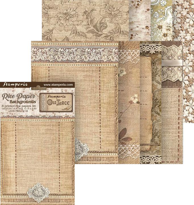Produktbild Stamperia Motiv-Strohseide Backgrounds "Old Lace", DIN A6, 8er Set (8 x)