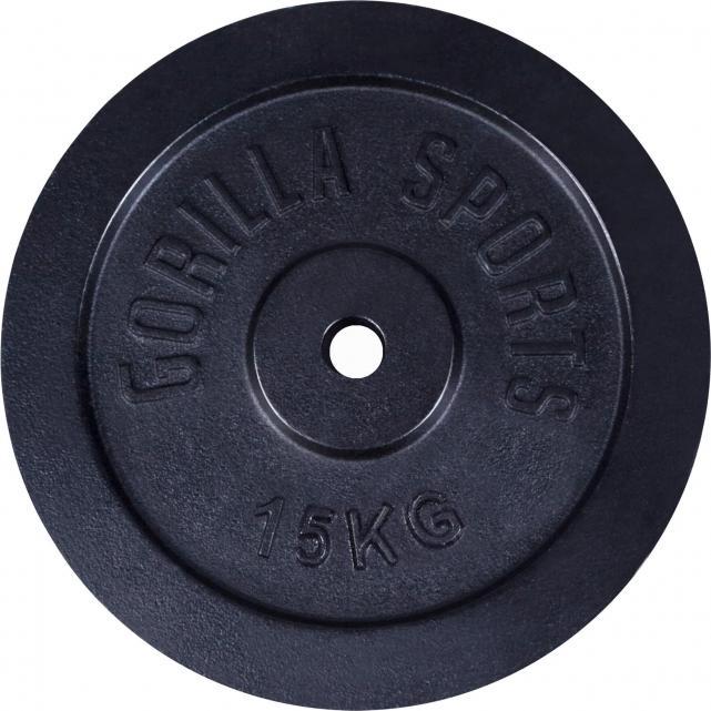 Produktbild Gorilla Sports Hantelscheibe Guss Schwarz 1,25-15 KG (1 x 15 kg)