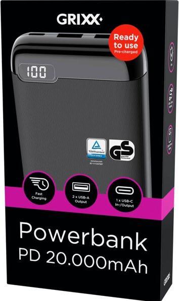 Actual product image Grixx Power supply (20000 mAh, 74 Wh)