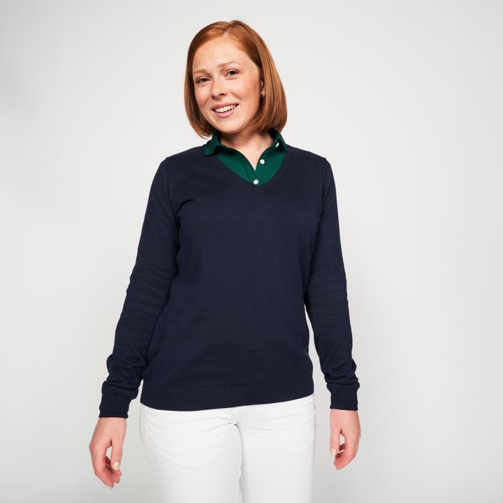 Immagine prodotto Inesis Pullover da golf da donna con scollo a V in cotone - CW100 blu navy (XS)