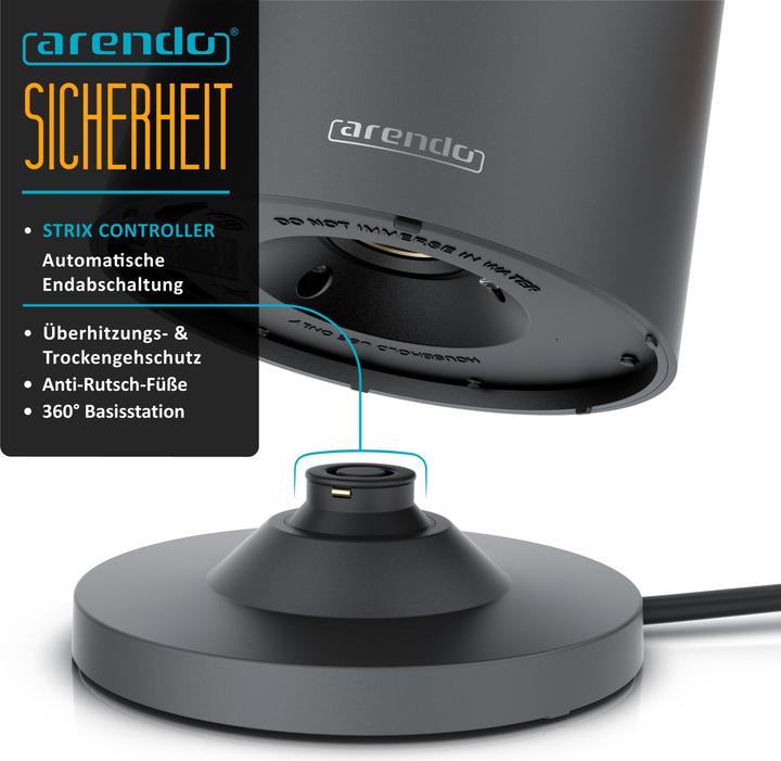 Produktbild Arendo Wasserkocher 1,5 L Edelstahl, Temperatureinstellung, Warmhaltefunktion, Griff in Holzoptik, 2200 W (1.50 l)