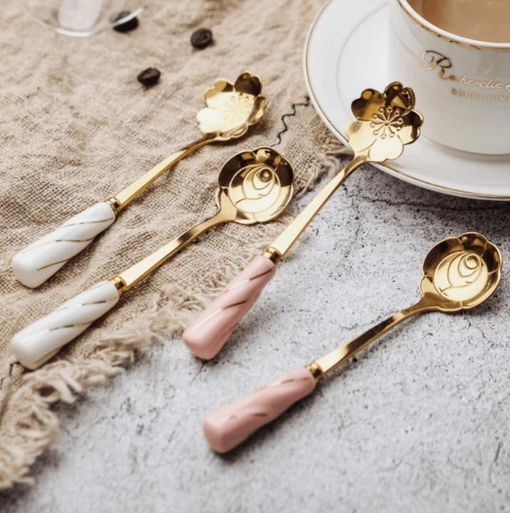 Actual product image Homerely Stainless steel dessert spoon with ceramic handle Sakura black (1 Piece, Scoops)