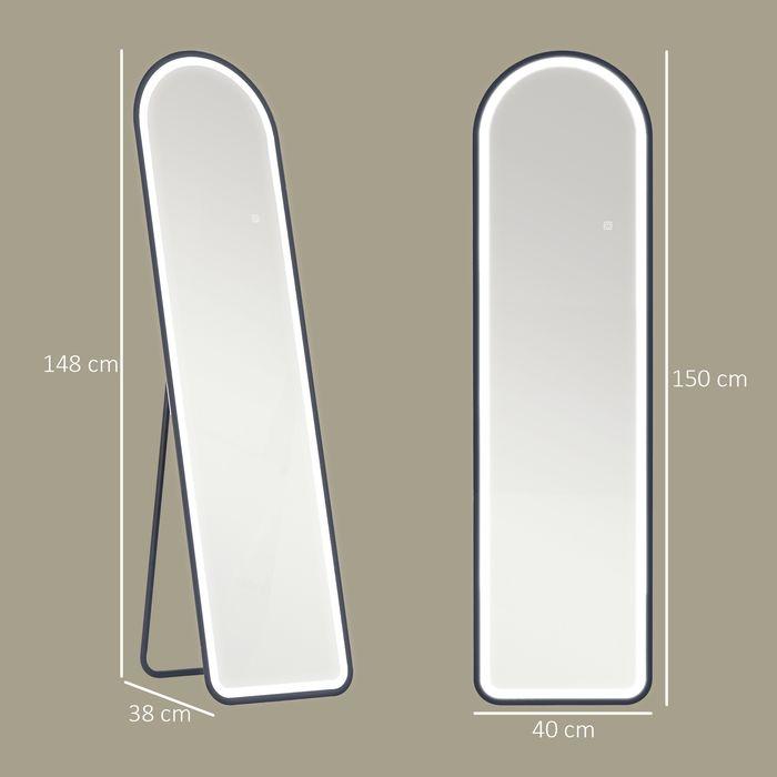 Produktbild Swisshandel24 Ganzkörperspiegel, 150 x 40 cm Standspiegel mit LED-Beleuchtung, 3 Lichtfarben (150 x 40 cm)