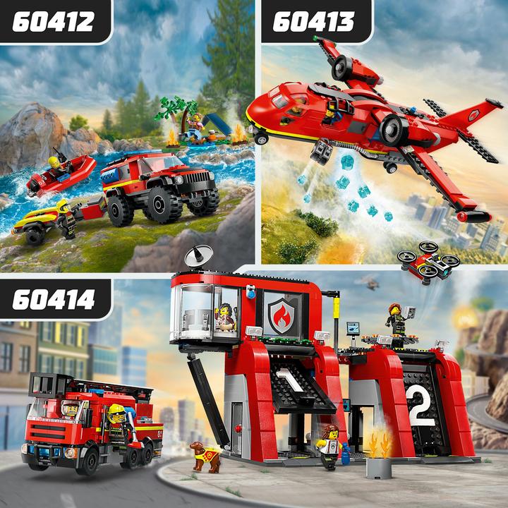 Immagine prodotto LEGO 60414 Stazione dei vigili del fuoco con autoscala a piattaforma girevole (60414, LEGO City)