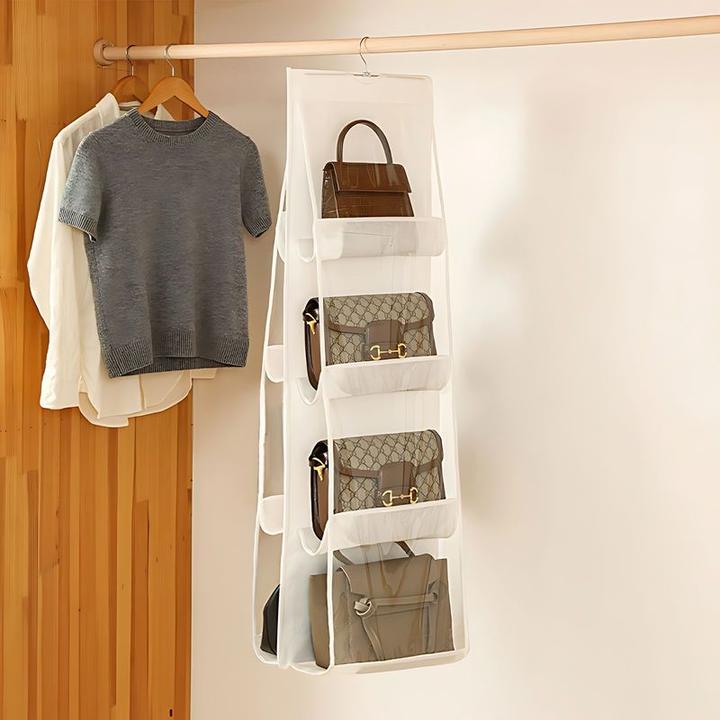 Actual product image Hermex Hanging storage bag Handbag organiser 8 compartments White
