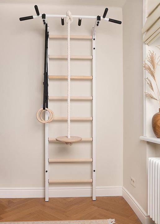 Actual product image BenchK Wall bars 222 with multi pull-up bar, rope & rings