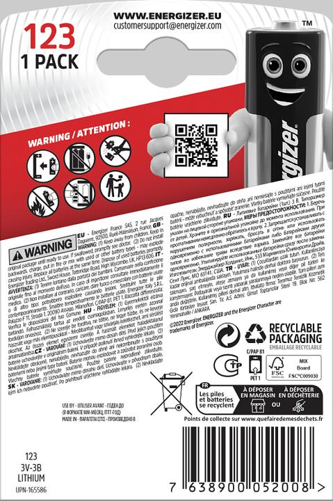 Produktbild Energizer 123 (1 Stk., CR123A, 1500 mAh)