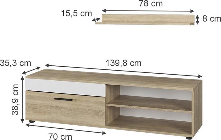 Immagine prodotto Vichy Lowboard & Regal Berno, Sonoma/Weiss, mit 1 Klappe