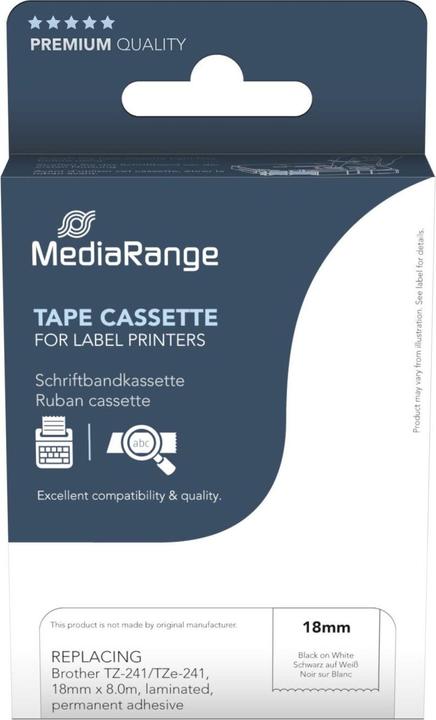Image du produit MediaRange Cassette de ruban 18mm noir/blanc Brother TZ-241/TZe-241 8m (1.80 cm, Noir)
